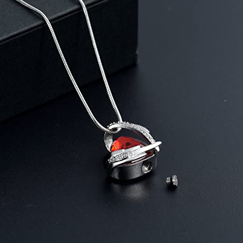 Heart Crystal Cremation Urn Necklace for Ashes, Stainless Steel Cremation Jewelry for Ashes Memorial Pendant Ashes Urn Necklace with Engraving and Filling Kit - color: Red Crystal