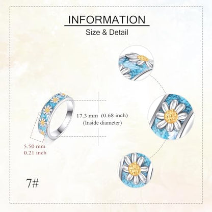 ONEFINITY Turquoise Rings S925 Sterling Silver Turquoise Ring Jewelry Gift For Women Men - size: 9, style: Daisy