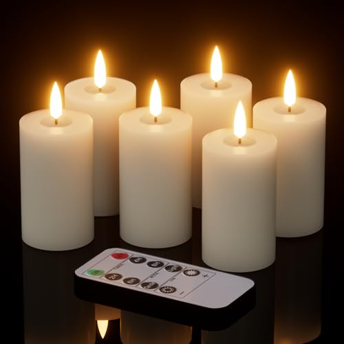 Mirror Surface Votive Candles Battery Operated with Remote Timer, 6pcs Real Wax LED Votive Candle Realistic Flickering for Wreaths Memorial Lantern Φ 2" H 4.5” Ivory Flameless - color: Ivory