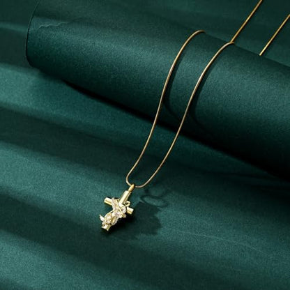 Butterfly Cross Cremation Jewelry Urn Necklaces Stainless Steel Cross Urn Necklaces for Ashes Memorial Keepsake Pendant for Women Gifts With Funnel Kit & Bag - color: Gold+White