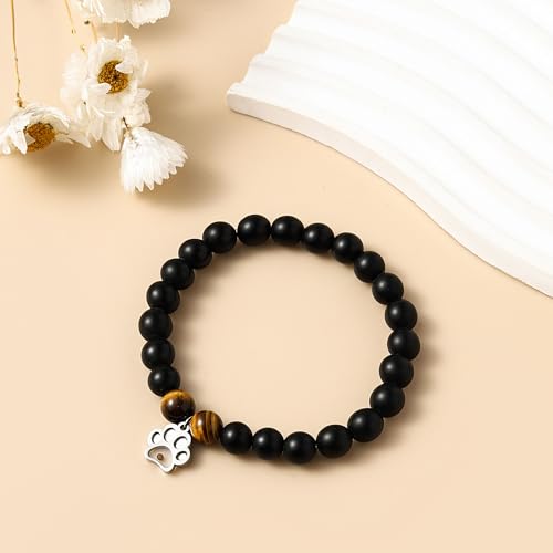VZBarn Memorial Gifts for Loss of Pet’s Mom Pet Keepsake Dog Cat Paw Charm Natural Stone Bracelet Remembrance Gift for Women - color: Black Stainless Steel
