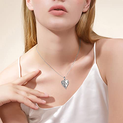 YFN Guardian Angel Wings Heart Necklace Sterling Silver Angel Wings Memorial Sympathy Jewelry for Women Girls Gifts - style: angel memorial necklace