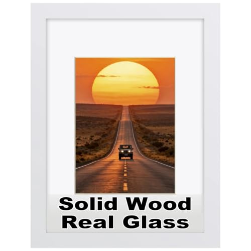 RPJC 9x12 Solid Wood Picture Frame Real Glass Cover White - color: White, size: 9x12 mat 6x8