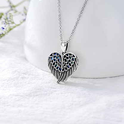 SOULMEET Angel Wing Heart Locket Necklace that Holds Picture Photo Locket Pendant You are My Angel Sterling Silver/Gold - style: C1-Abalone angel wing locket only