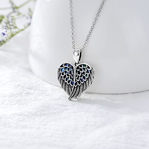 SOULMEET Angel Wing Heart Locket Necklace that Holds Picture Photo Locket Pendant You are My Angel Sterling Silver/Gold - style: C3-Abalone angel wing locket+photo+text