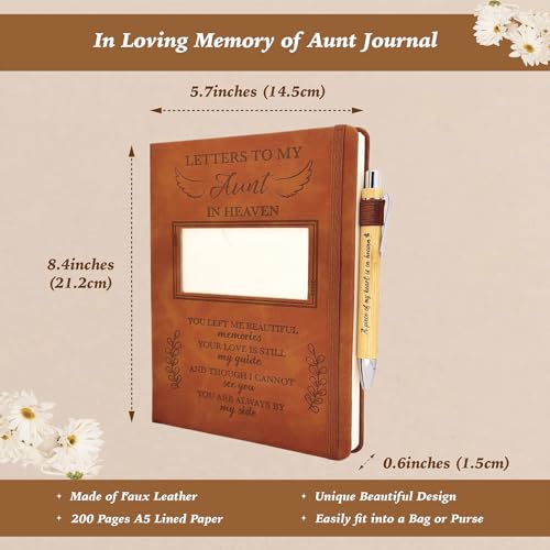 Aunt Grieving Gift, Sympathy Condolence Remembrance Memorial Gifts | Letters To My Aunt In Heaven Faux Leather Journal with Window Cover 200 Pages A5 Lined for Family Friends Who Loss of Aunt - style: Aunt