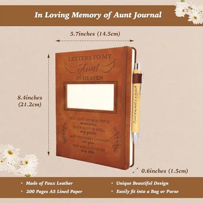Aunt Grieving Gift, Sympathy Condolence Remembrance Memorial Gifts | Letters To My Aunt In Heaven Faux Leather Journal with Window Cover 200 Pages A5 Lined for Family Friends Who Loss of Aunt - style: Aunt