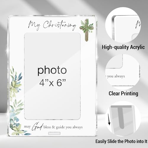 Christening Gifts Photo Frame Baptism Gifts for Boys Girls Godchild, My Christening May God Bless and Guide You Always Baptism Acrylic Picture Frames 4 x 6 Inch Photo - color: N-My Christening