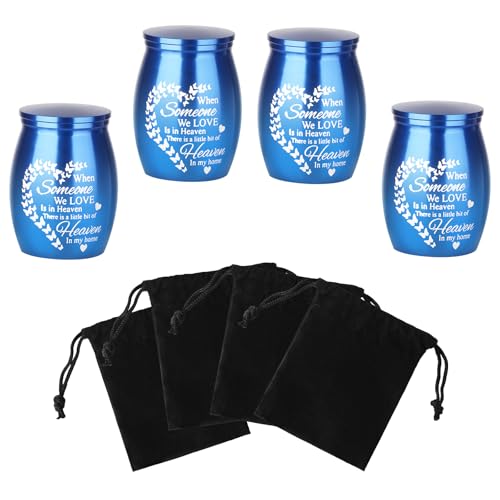 Mini Urns for Ashes Keepsake Set of 4, Small Cremation Keepsake Urns for Human/Pet Ashes, Memorial Sharing Urns for Family & Loved Ones - Blue