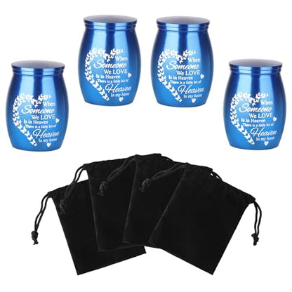 Mini Urns for Ashes Keepsake Set of 4, Small Cremation Keepsake Urns for Human/Pet Ashes, Memorial Sharing Urns for Family & Loved Ones - Blue