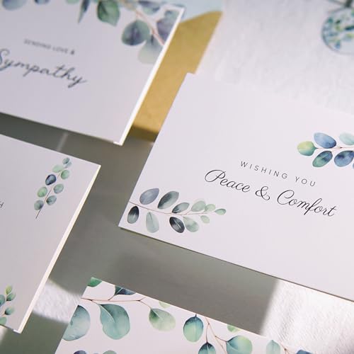 Sympathy Cards with Envelopes, Sympathy Cards, 24 Pack with Thoughtful Messages, 4 Designs Condolences Card Assortment Boxed with Kraft Envelopes, Bereavement Cards Bulk, Greenery Eucalyptus