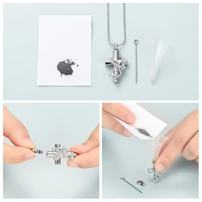 Imrsanl Butterfly Cross Urn Necklace for Ashes Men Women Cremation Jewelry Ashes Pendant for Human Memorial Ash Jewelry - color: Silver