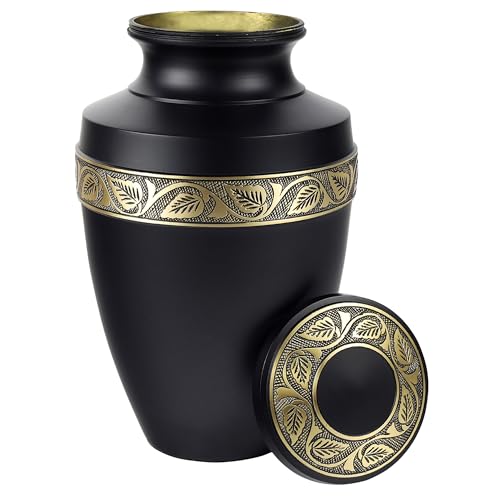 Cremation Urn for Ashes Adult Male & Female, Large Urn for Ashes for Women, Decorative Urns for Human Ashes Adult Man, Memorial Urns, Burial Urns, Funeral Urns (Black, Large)