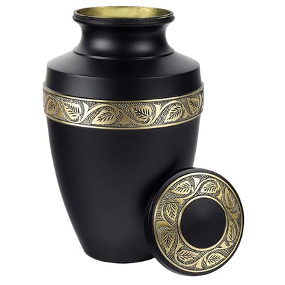 Cremation Urn for Ashes Adult Male & Female, Large Urn for Ashes for Women, Decorative Urns for Human Ashes Adult Man, Memorial Urns, Burial Urns, Funeral Urns (Black, Large)