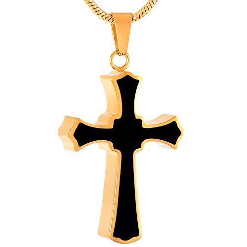 Forever in My Heart Birthstone Personalized Double Cross Urn Pendant Cremation Jewelry for Ashes Cross Ashes Keepsake - color: Silver-Light Blue