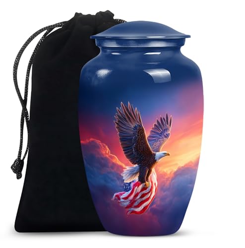 Eagle Cremation Urns for Human Ashes - American Flag Patriotic Urn for Adult Mom & Dad - Military Urn for Ashes Adult Male - Veteran Funeral Urn for Women (10 Inch) - color: Patriotic Eagle Flying With American Flag