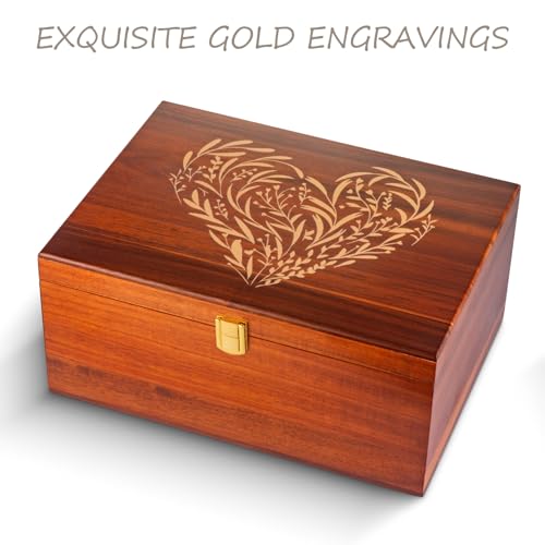 Larger Wooden Memory Keepsake Boxes With Hinged Lids and a photo frame inside the lid - Decorative Storage Box With a Hinge Lids For Picture Letter Time Capsule - 5.3“*8.6”*11.7“- Acacia