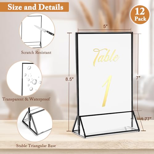 12 Pack 5x7 Inch Clear Acrylic Sign Holders, Double-Sided Black Display Stand Picture Frames for Table Numbers, Menus, Flyers, Weddings, and Offices - color: Black, size: 5" x 7"- 12 Pack