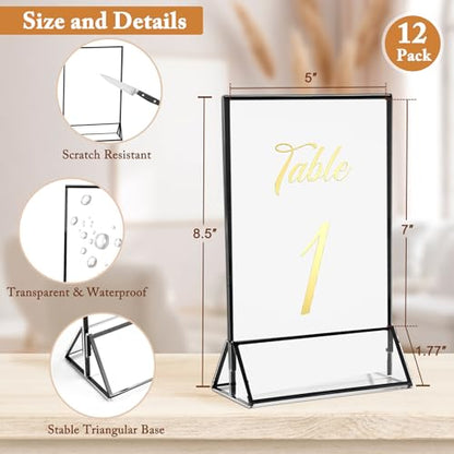 12 Pack 5x7 Inch Clear Acrylic Sign Holders, Double-Sided Black Display Stand Picture Frames for Table Numbers, Menus, Flyers, Weddings, and Offices - color: Black, size: 5" x 7"- 12 Pack