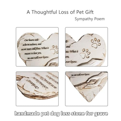 jinhuoba Dog Pet Memorial Stones, Heart-Shaped Loss of Pet Dog Grave Stone Headstones Memorial Gifts Remembrance Gifts with Sympathy Poem and Paw in Hand Design, Resin, White, 9.7" X 9.3"