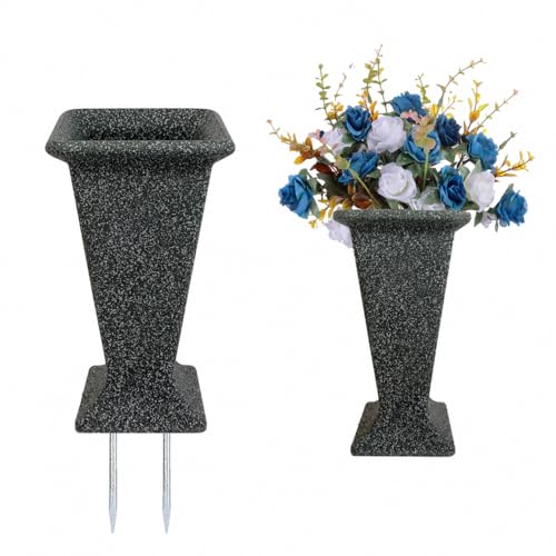 Cemetery Vase for Grave Headstones with Metal Spike, Flower Pots for Outdoor Plants, Memorial Vases for Graves - color: Black