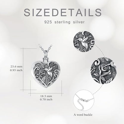 Tree of Life Urn Necklace for Ashes, S925 Sterling Silver Hummingbird/Cross/Love Heart Pendant Cremation Jewelry with Funnel Filler Memorial Keepsake Gifts for Women Men - color: Hummingbird Urn Necklace