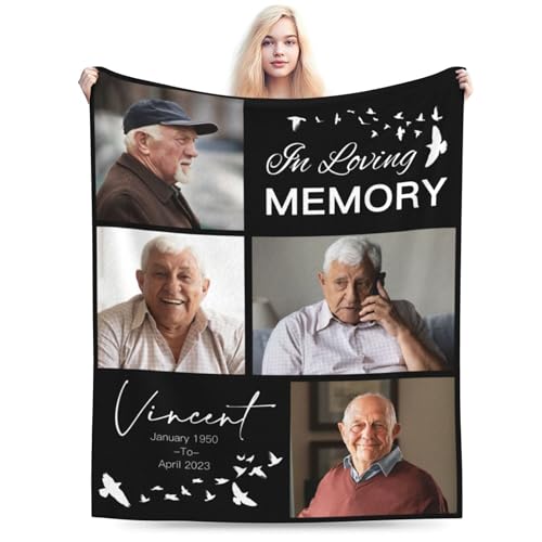 D-Story Custom Memorial Blanket with Picture,Personalized Sympathy Remembrance Gifts, in Loving Memory Gifts for Loss of Loved One Dad Mom Grandma Grandpa Son Daughter Husband Wife Pet,Made in USA - color: Design 22