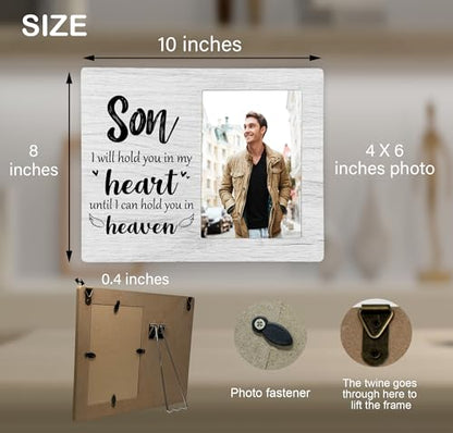 Son Memorial Picture Frame, I Will Hold You in My Heart Remembrance Wooden Photo Frame Gifts for Loss of Son, 4x6 inch Photo - style: Son Remembrance Memorial