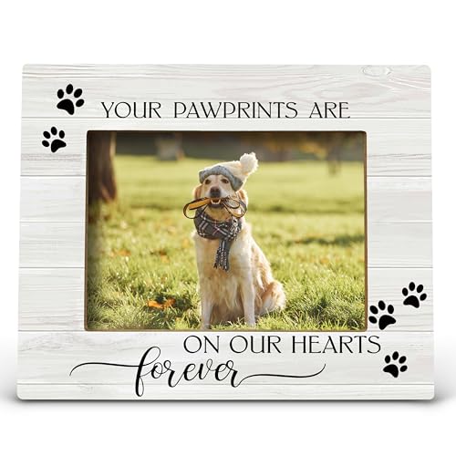FONDCANYON Your Pawprints are Forever in Our Heart Pet Memory Picture Photo Frame,Pet Dog Cat Memorial Picture Frames,Pet Loss Sympathy Gift(5x7 Inch Photo)(Color2) - color: Color2
