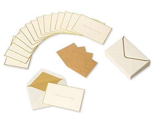 Papyrus Thank You Cards with Envelopes, Gold Border (16-Count) - color: gold, cream
