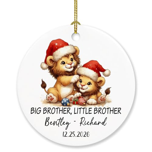 Personalized Names & Date Cute Lion Sibling Christmas Ornament, Big Brother & Little Brother Ornament 2026 Xmas, New Brother Big Brother Ornaments Gifts for Xmas Tree Decor, Lions Brothers Keepsakes - color: Big Brother & Little Brother #2 Ornament