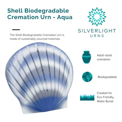 Biodegradable Shell Urn by Passages International, Aqua Blue, 16 Inches, Sea Burial Extra Large Urn for Human Ashes - color: Aqua Blue