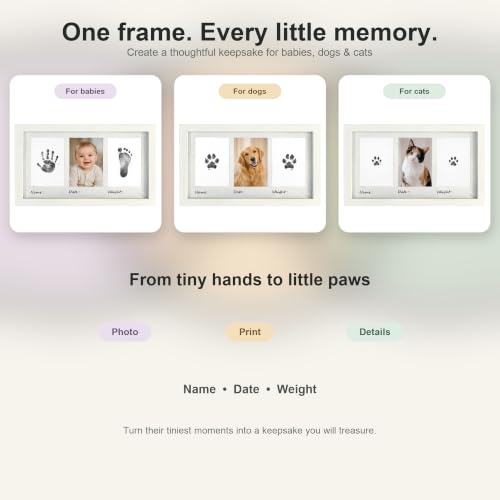 AURALYN Solid Wood with Real Glass Baby Handprint and Footprint Frame, 4x6 Keepsake with Ink Pad Kit, Newborn Baby Shower, Pet Paw Print Frame