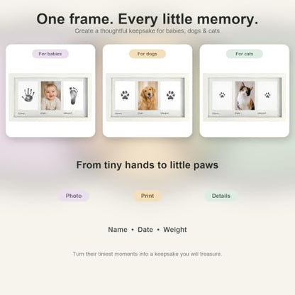 AURALYN Solid Wood with Real Glass Baby Handprint and Footprint Frame, 4x6 Keepsake with Ink Pad Kit, Newborn Baby Shower, Pet Paw Print Frame