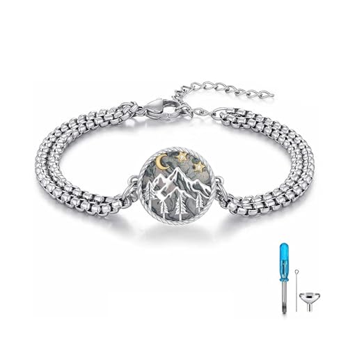 Urn Bracelet for Ashes Compass/Mountain/Sunflower/Volleyball Cremation Jewelry for Women Men - color: Mountain