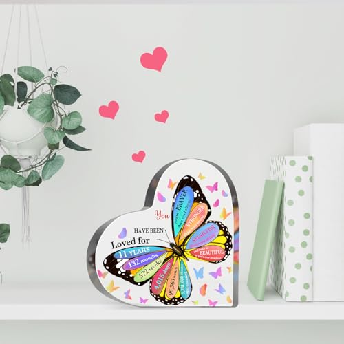 11 Year Old Girl Birthday Gifts, 11th Birthday Acrylic Sign, Inspirational Butterfly Keepsake Sign for Girls Boys, Happy 11 Birthday Gifts Idea for Daughter Girls, Table Desk for Home - style: 11th Birthday