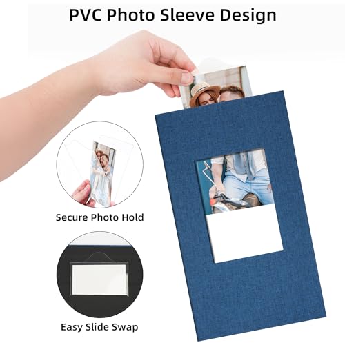 4x6 Slip In Photo Album Holds 300 Pockets Cloth Cover Navy Blue | DIY cover window, Acid free pages, PVC free pockets, Family Travel Wedding, Gift ready - color: Navy Blue, size: 300 Pockets