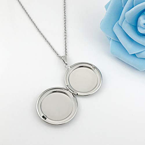YOUFENG Round Locket Necklace thar Holds Pictures Floral Pattern Circle Shape Lockets - color: Polished