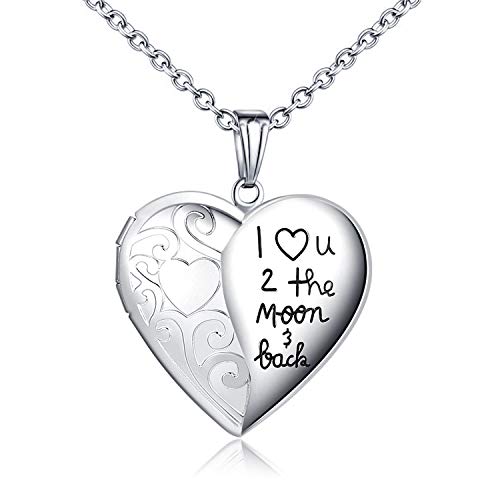 Locket Necklace That Holds Pictures "I Love You to the Moon and Back" Photo Memory Lockets Necklaces - color: I Love You to the Moon and Back