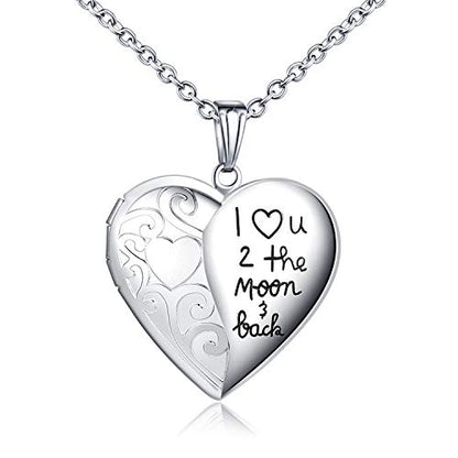 Locket Necklace That Holds Pictures "I Love You to the Moon and Back" Photo Memory Lockets Necklaces - color: I Love You to the Moon and Back