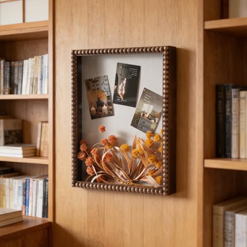 Muzilife 16x20 Shadow Box Pine Wood with Unique Bead Door, 3.18 Deep, Brown - color: Brown-bead Shape, size: 16"x20"