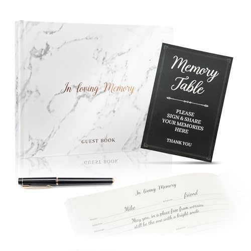 Funeral Guest Book for Memorial Service - Leather Memory Book for Funeral Guests to Sign in with Condolence Memory Table Sign & Back Pocket（Coastal Slate） - color: Coastal Slate