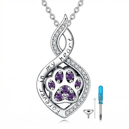 Butterfly/Dragonfly/Pet Paw/Tree of Life/Maple Leaf/Cross Urn Necklace for Ashes 925 Sterling Silver Cremation Pendant Jewelry Gifts for Women Mom - color: Paw-February