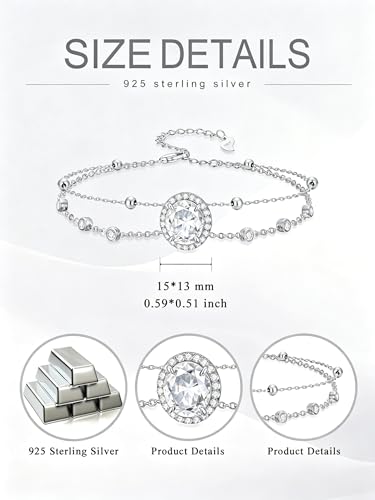 Cremation Urn Bracelets 925 Sterling Silver Double Layered Cremation Ash Bracelet for Ashes with 12 Months Birthstone Urn Jewelry for Women Loved One Animals,Chain Length 7"+2" Extend - color: 04-April