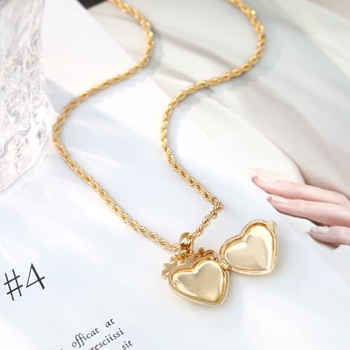 Gold Locket Necklace for Women Vintage, Heart Star Moon Butterfly Angel Holds Picture Photo Oval Locket Pendant Memorial Necklace Personalized Celestial Jewelry Birthday Gifts - style: Flower Heart