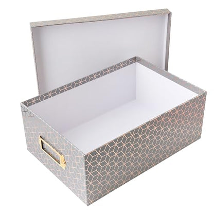 American Crafts Photo Keepsake Box with Lid, Gray Geo with Rose Gold Foil, 11x7.4x4.3, Decorative Photo Storage & Memory Box