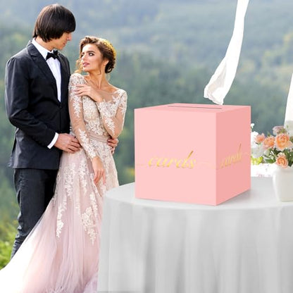 Pink Card Box Gold Foil Wedding Favors Gift Card Boxes Post Box Receiving Money Box Holder for Wedding Reception, Baby Showers, Anniversary, Birthday Party, Retirement, Graduation Envelope Holder - color: Pink and Gold
