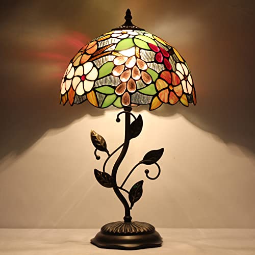Tiffany Lamp Purple Grape Style Stained Glass Table Lamp - color: Green Purple Grape