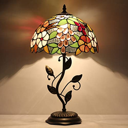 Tiffany Lamp Purple Grape Style Stained Glass Table Lamp - color: Green Purple Grape