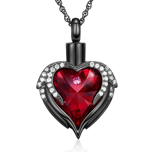 shajwo Angel Wing Heart Urn Necklace for Ashes - color: Black-Red